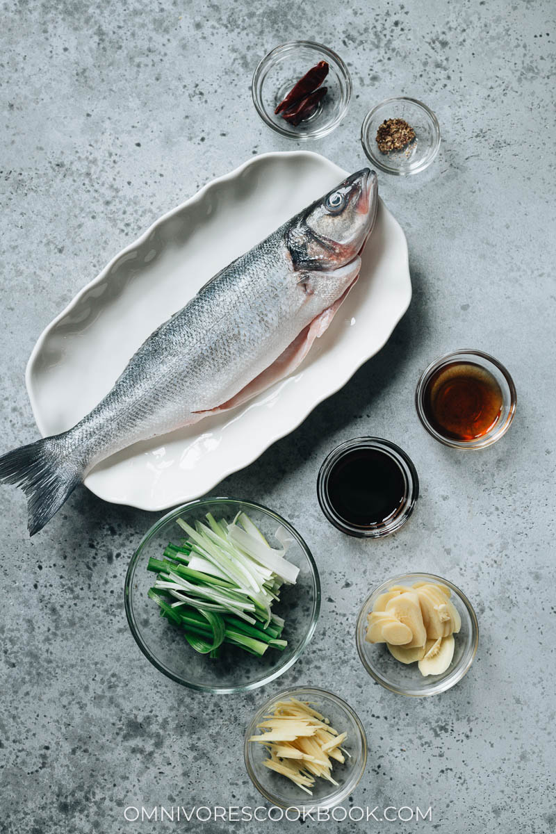 Ingredients for making Chinese steamed fish